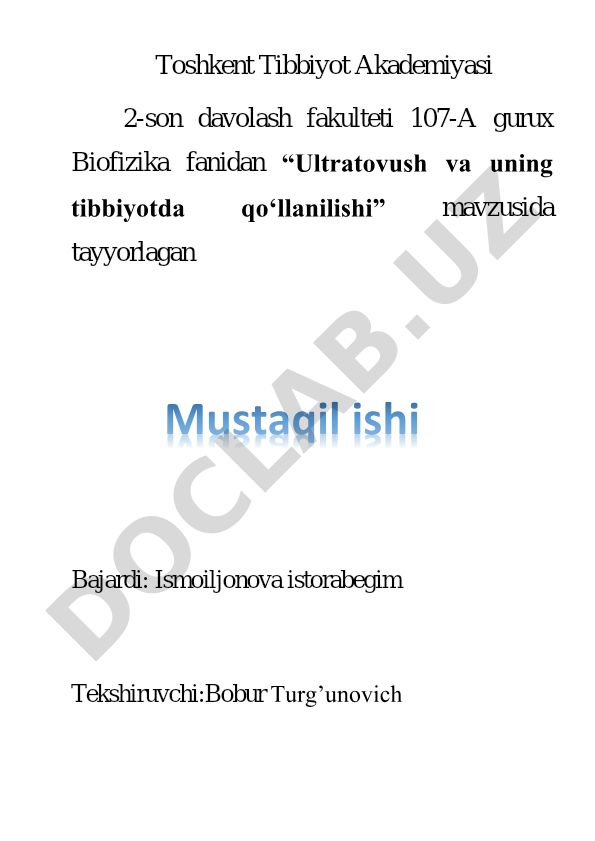 Ultratovush va uning tibbiyotda qo‘llanilishi