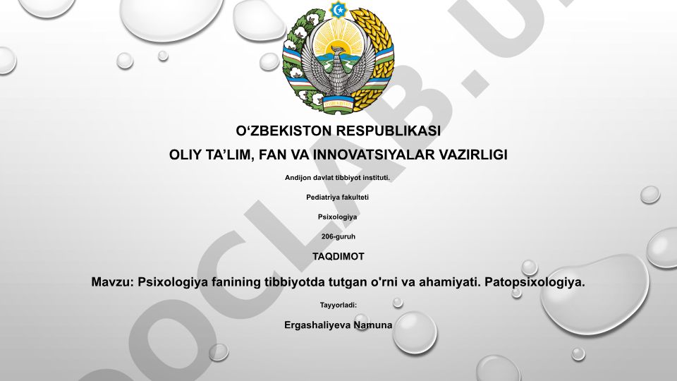 Psixologiya fanining tibbiyotda tutgan o'rni va ahamiyati. Patopsixologiya