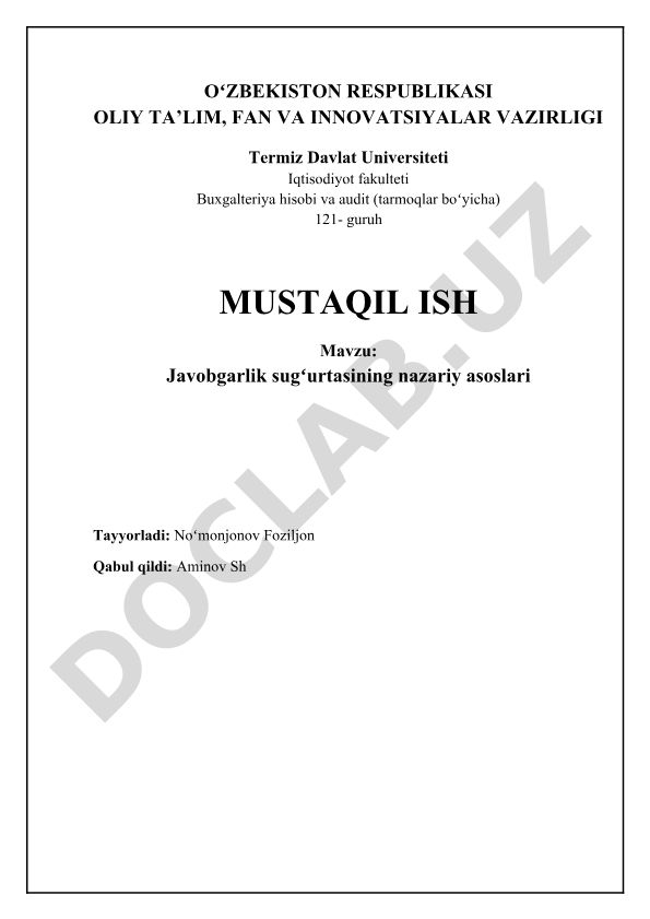 Javobgarlik sug'urtasining nazariy asoslari