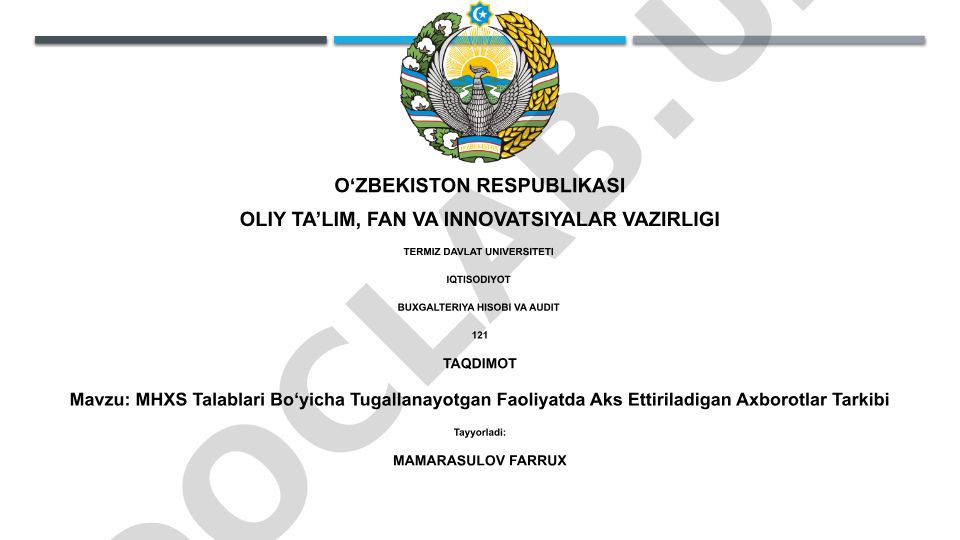 MHXS Talablari Bo'yicha Tugallanayotgan Faoliyatda Aks Ettiriladigan Axborotlar Tarkibi