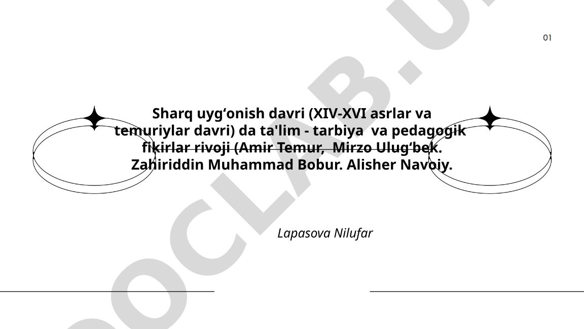 Sharq uygʻonish davrida ta'lim-tarbiya va pedagogik fikirlar rivoji
