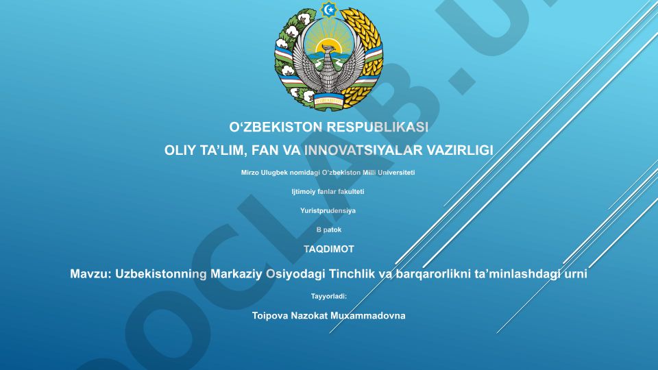 O'zbekistonning Markaziy Osiyodagi Tinchlik va barqarorlikni ta'minlashdagi urni