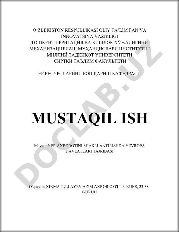 Yer axborotini shakllantirishda Yevropa davlatlari tajribasi