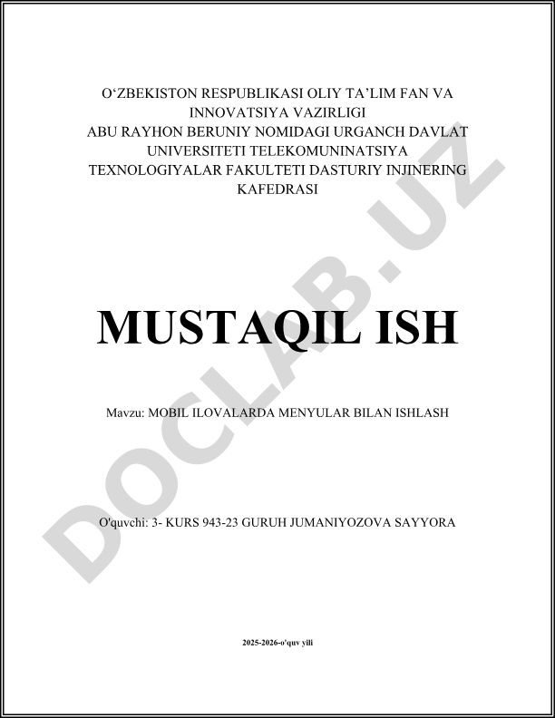 Mobil ilovalarda menyular bilan ishlash