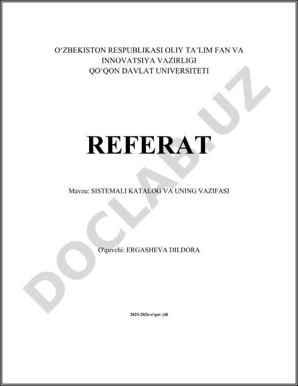 Sistemali katalog va uning vazifasi