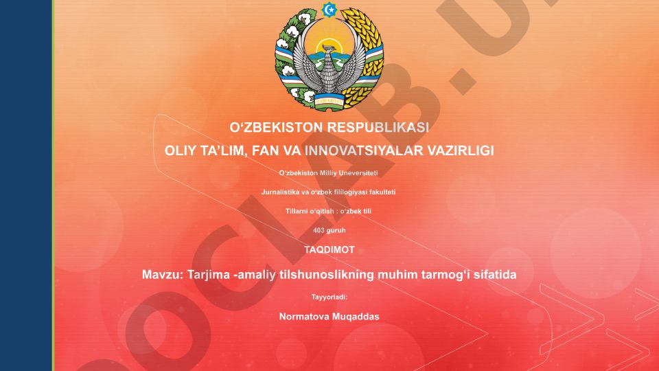 Tarjima - amaliy tilshunoslikning muhim tarmog'i sifatida
