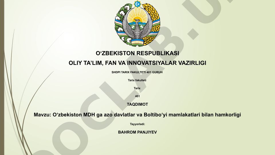 O‘zbekiston MDH ga azo davlatlar va Boltibo‘yi mamlakatlari bilan hamkorligi
