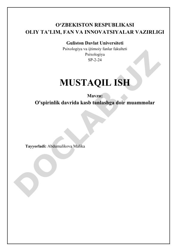 O'spirinlik davrida kasb tanlashga doir muammolar