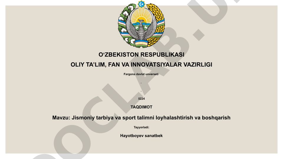 Jismoniy tarbiya va sport ta'limini loyihalashtirish va boshqarish