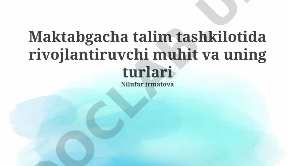 Maktabgacha ta'lim tashkilotida rivojlantiruvchi muhit va uning turlari
