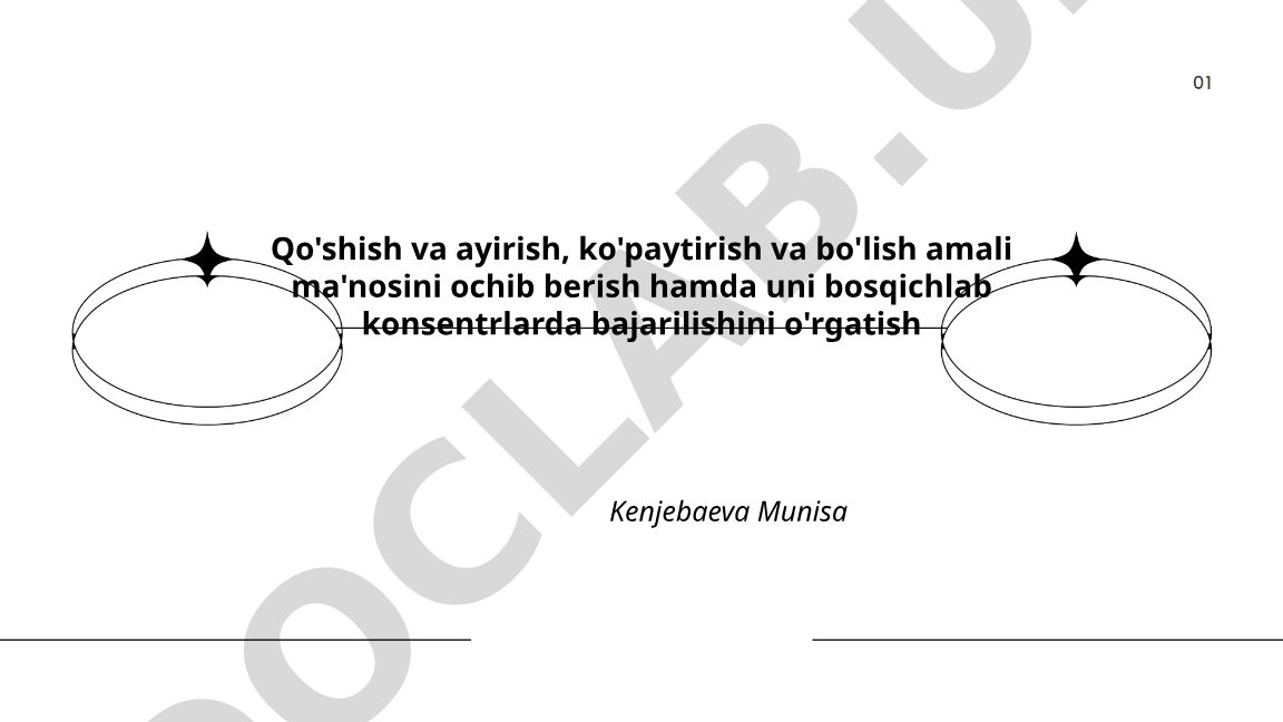 Qo'shish va ayirish, ko'paytirish va bo'lish amallarini o'rgatish