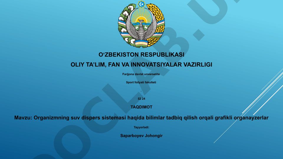 Organizmning suv dispers sistemasi haqida bilimlar tadbiq qilish orqali grafikli organayzerlar