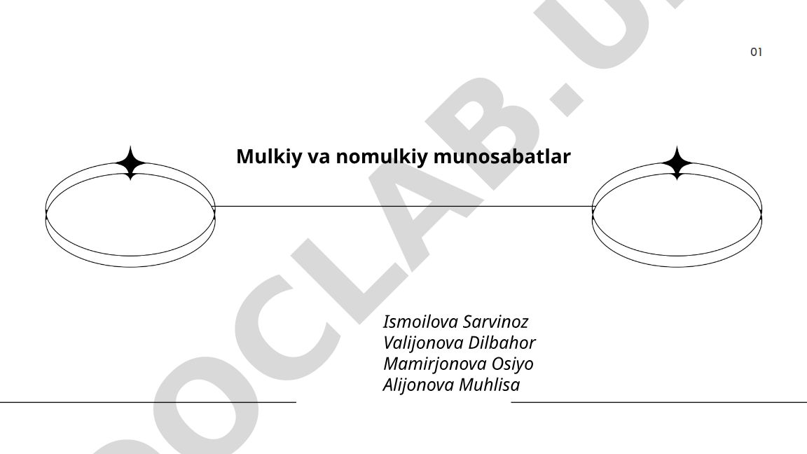 Mulkiy va nomulkiy munosabatlarning mohiyati va tamoyillari