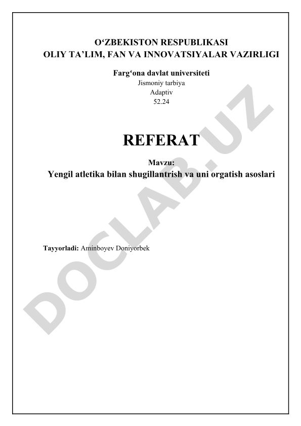 Yengil atletika bilan shugillantrish va uni orgatish asoslari