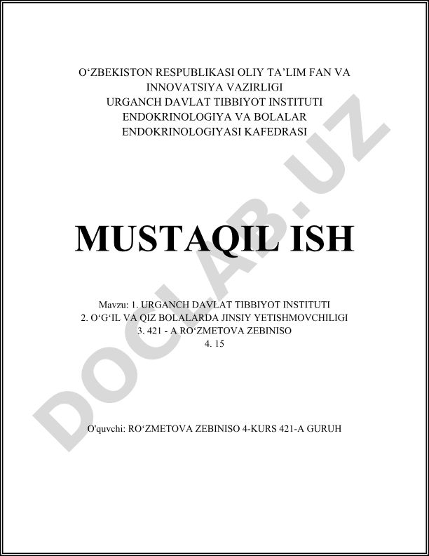 Oʻgʻil va qiz bolalarda jinsiy yetishmovchilikning Xorazm viloyatida epidemiologik tahlili