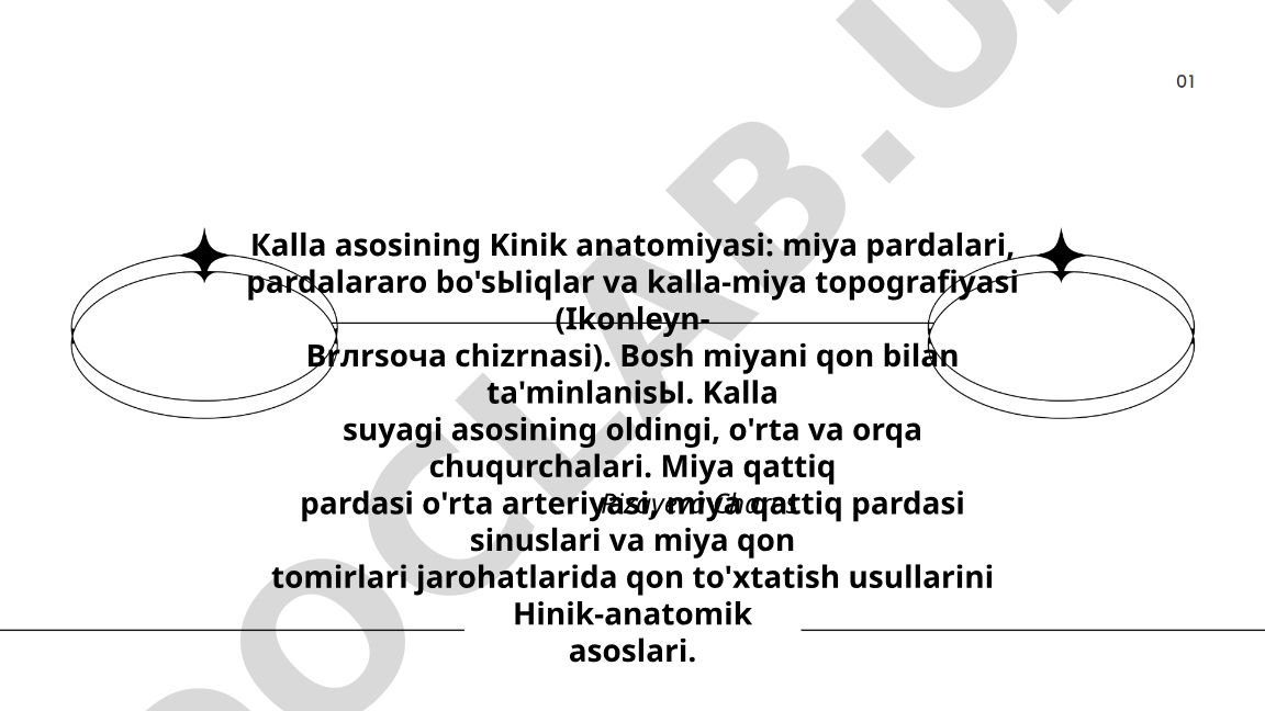 Kalla asosining klinik anatomiyasi: miya pardalari va kalla-miya topografiyasi