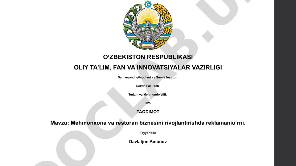 Mehmonxona va restoran biznesini rivojlantirishda reklamaning o'rni