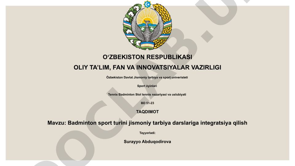Badminton sport turini jismoniy tarbiya darslariga integratsiya qilish
