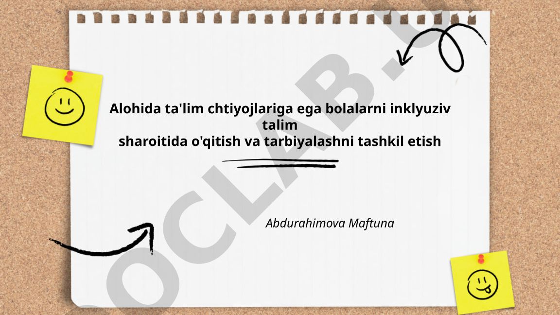 Alohida ta'lim ehtiyojlariga ega bolalarni inklyuziv ta'lim sharoitida o'qitish va tarbiyalashni tashkil etish