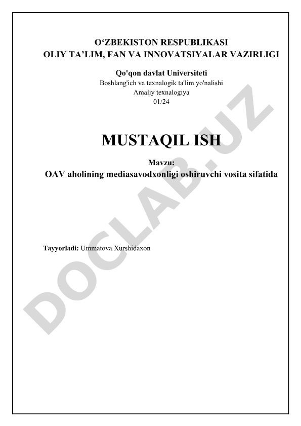 OAV aholining mediasavodxonligi oshiruvchi vosita sifatida