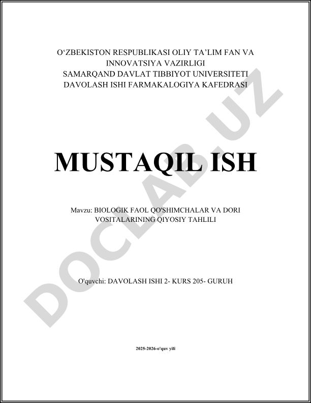 Biologik faol qo'shimchalar va dori vositalarining qiyosiy tahlili