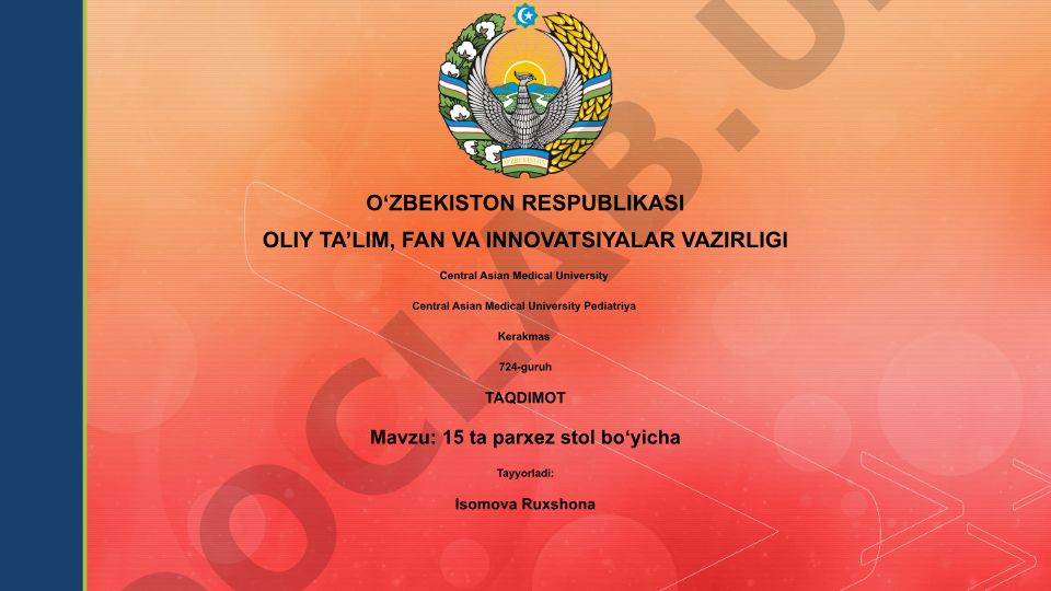 15-sonli parxez stoli: ta'rifi, ko'rsatmalari va tamoyillari