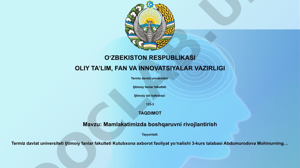 Mamlakatimizda boshqaruvni rivojlantirish