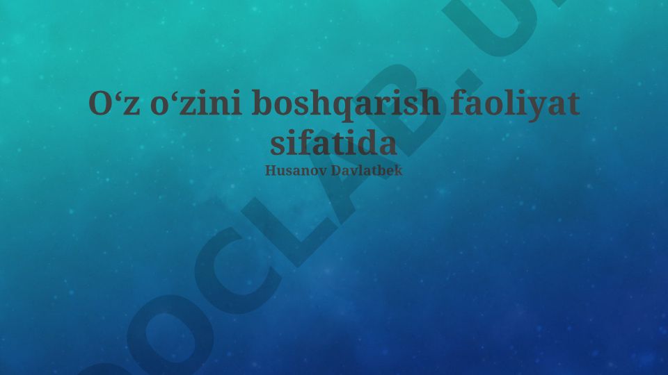 O'zini o'zi boshqarish: mohiyat, shakllar va O'zbekistondagi amaliyoti