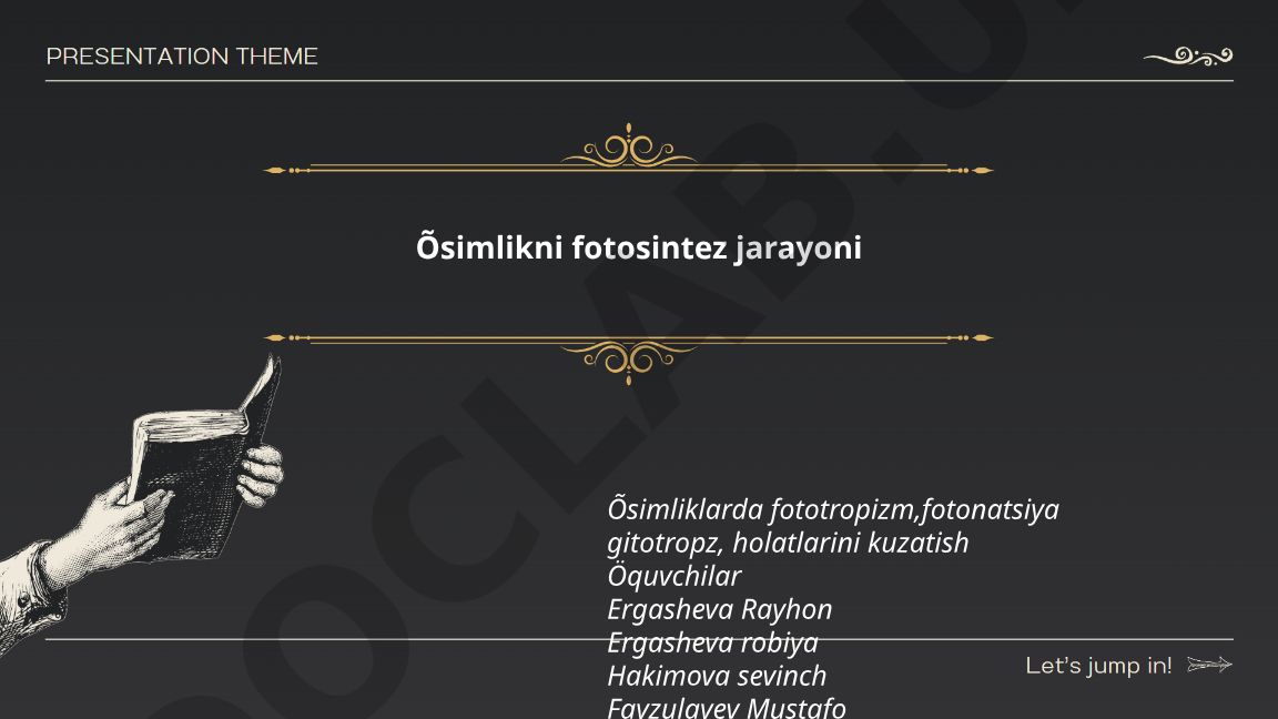 O'simliklarda fotosintez jarayoni va fototropizm holatlari