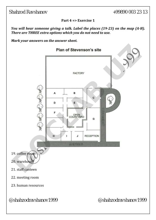 Map labeling exercise for listening comprehension