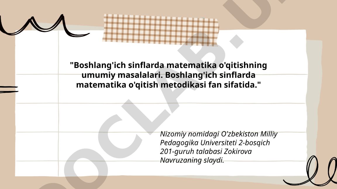 Boshlang'ich sinflarda matematika o'qitishning umumiy masalalari va metodikasi