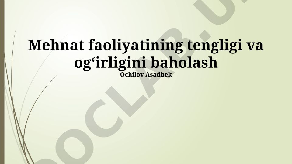 Mehnat faoliyatining tengligi va ogʻirligini baholash