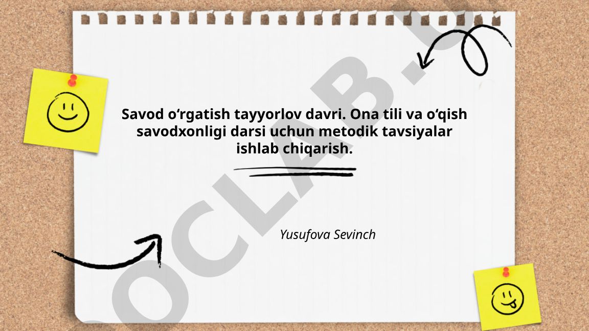 Savod o‘rgatish tayyorlov davri uchun metodik tavsiyalar