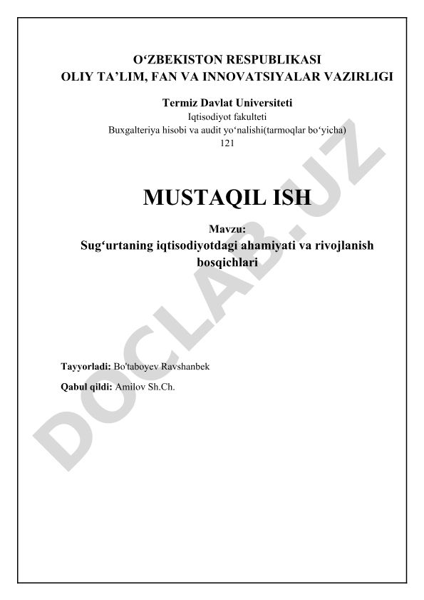 Sug'urtaning iqtisodiyotdagi ahamiyati va rivojlanish bosqichlari