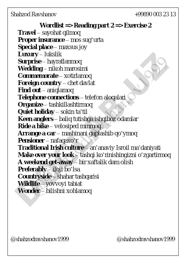 Ingliz tili o'quv materiali: so'zlar va iboralar