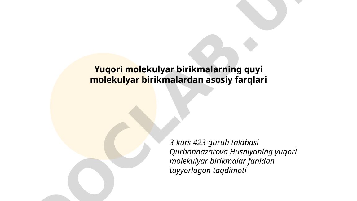 Yuqori molekulyar birikmalarning quyi molekulyar birikmalardan asosiy farqlari