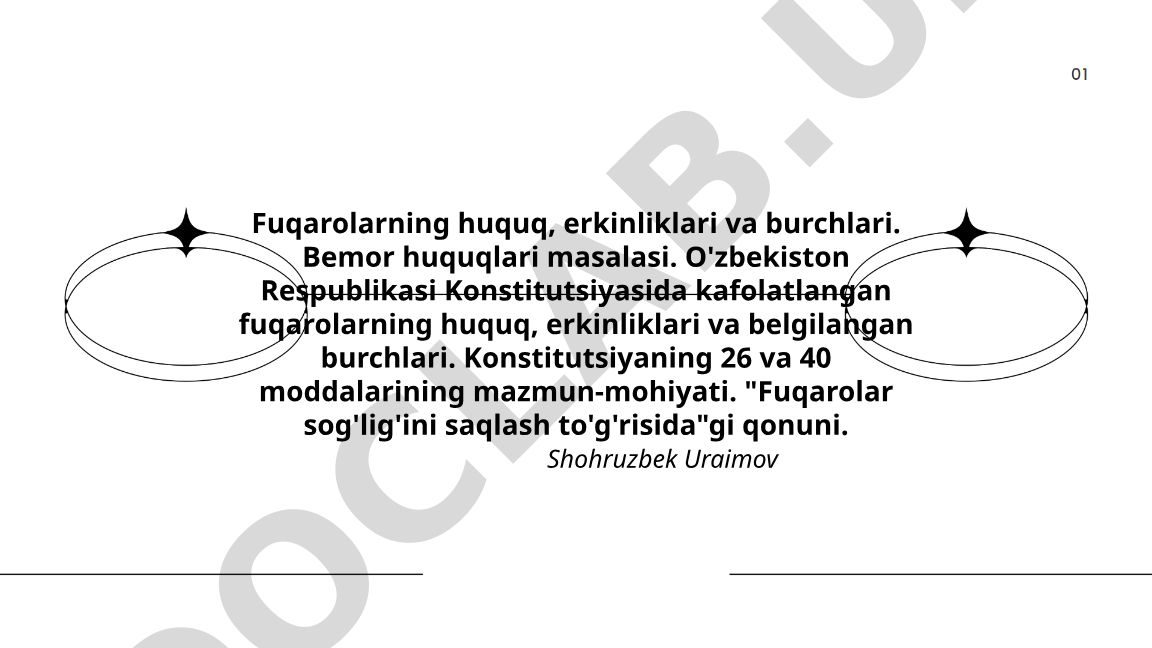 Fuqarolarning huquq, erkinliklari va burchlari. Bemor huquqlari masalasi
