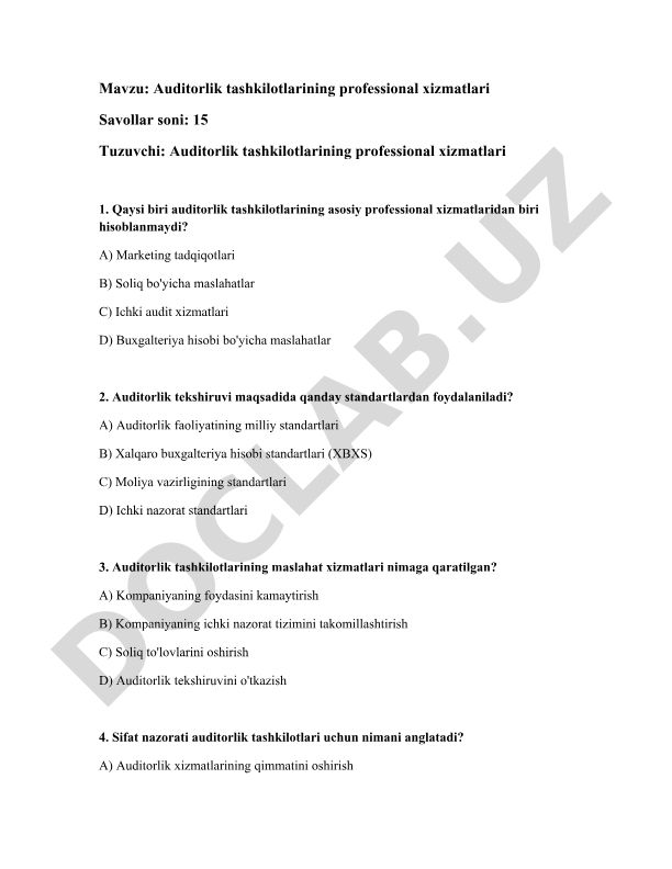 Auditorlik tashkilotlarining professional xizmatlari