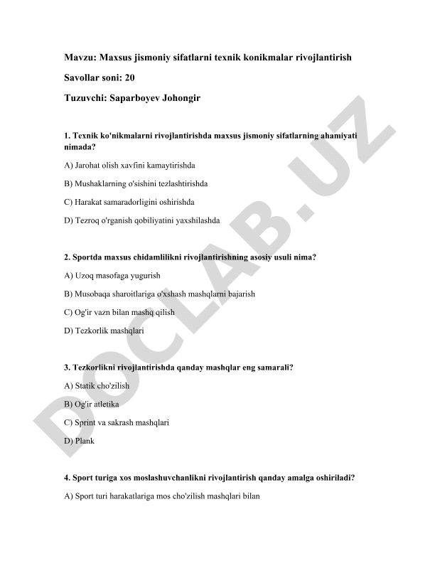 Maxsus jismoniy sifatlarni texnik ko'nikmalar rivojlantirish