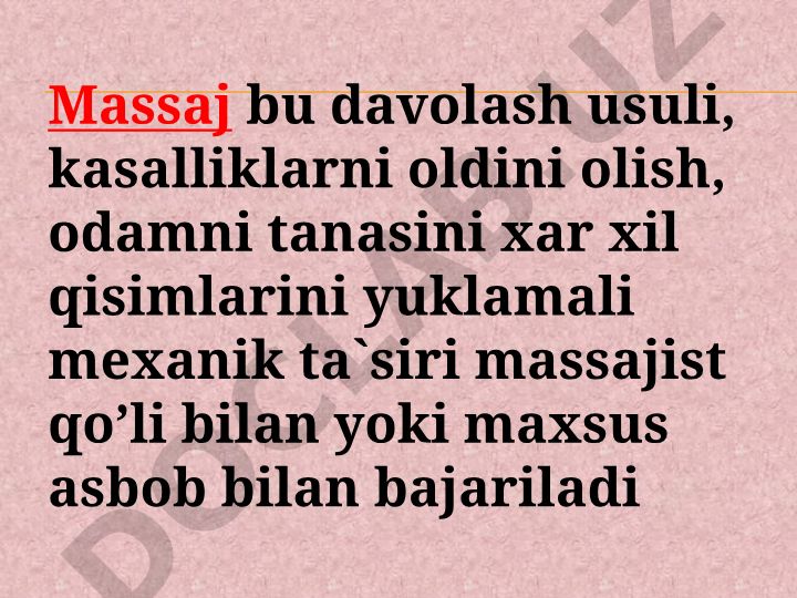 Massajning turlari va ularning qo'llanilishi