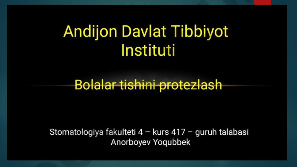 Bolalar yoshida tishlarni protezlashga ko'rsatmalar (L.V.Ilina-Markosyan bo'yicha)