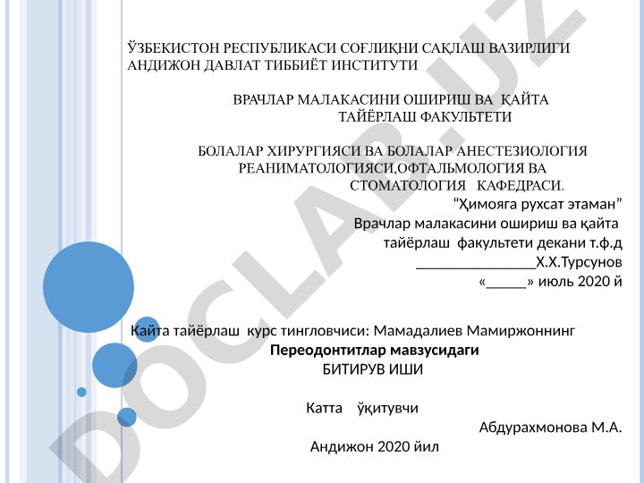 Периодонтитлар: этиологияси, патогенези ва таснифи