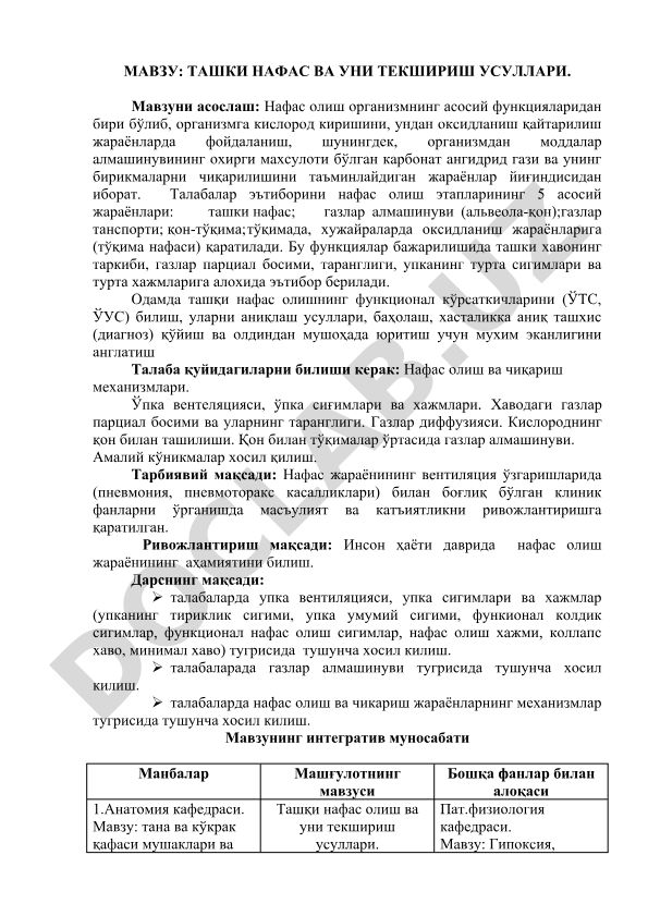 Ташки нафас ва уни текшириш усуллари