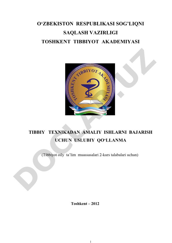 Tibbiy texnikadan amaliy ishlarni bajarish uchun uslubiy qo‘llanma