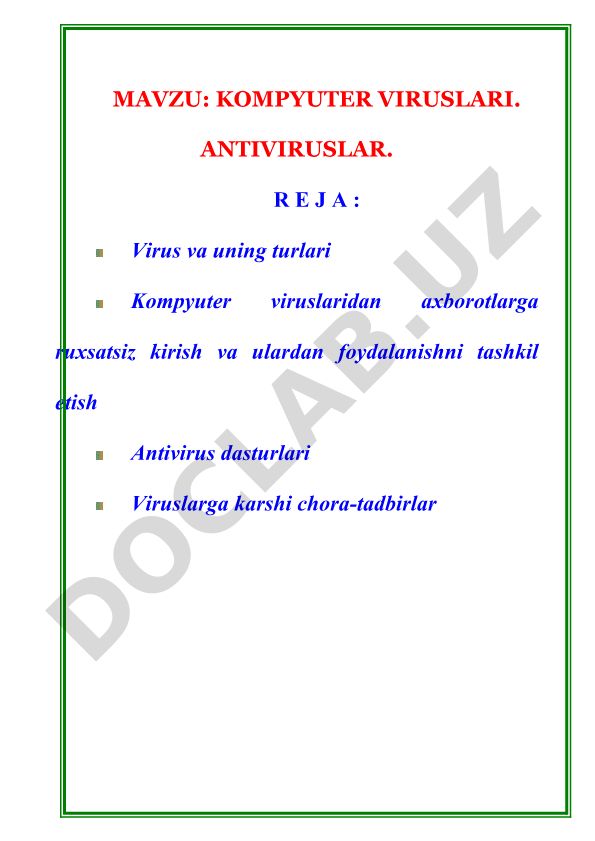 Kompyuter viruslari va antiviruslar
