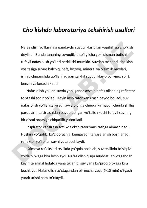 Cho'kishda laboratoriya tekshirish usullari