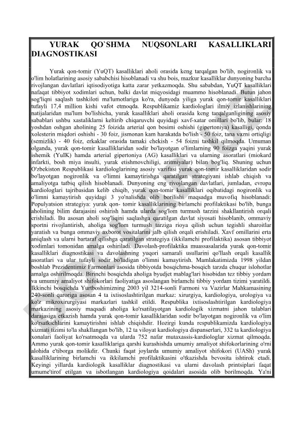 Yurak qon-tomir kasalliklari diagnostikasi va xavf omillari