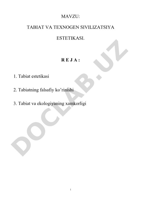 Tabiat va texnogen sivilizatsiya estetikasi