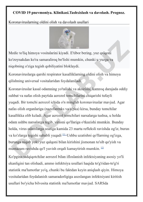 COVID-19 pnevmoniyasi: klinikasi, tashxislash va davolash