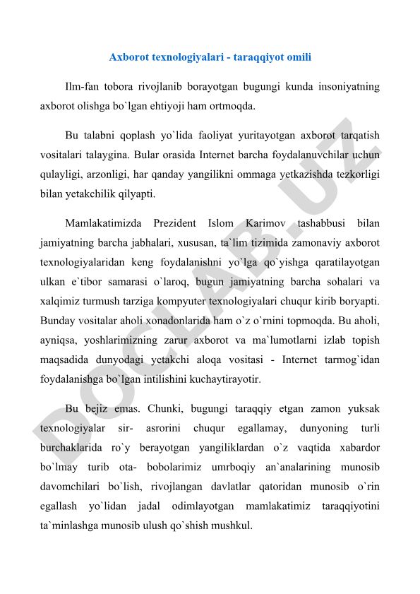 Axborot texnologiyalari - taraqqiyot omili